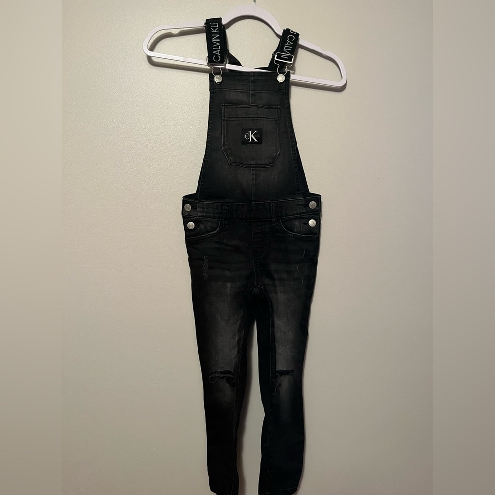 Calvin Klein Girls Black Ripped Overalls Size 8